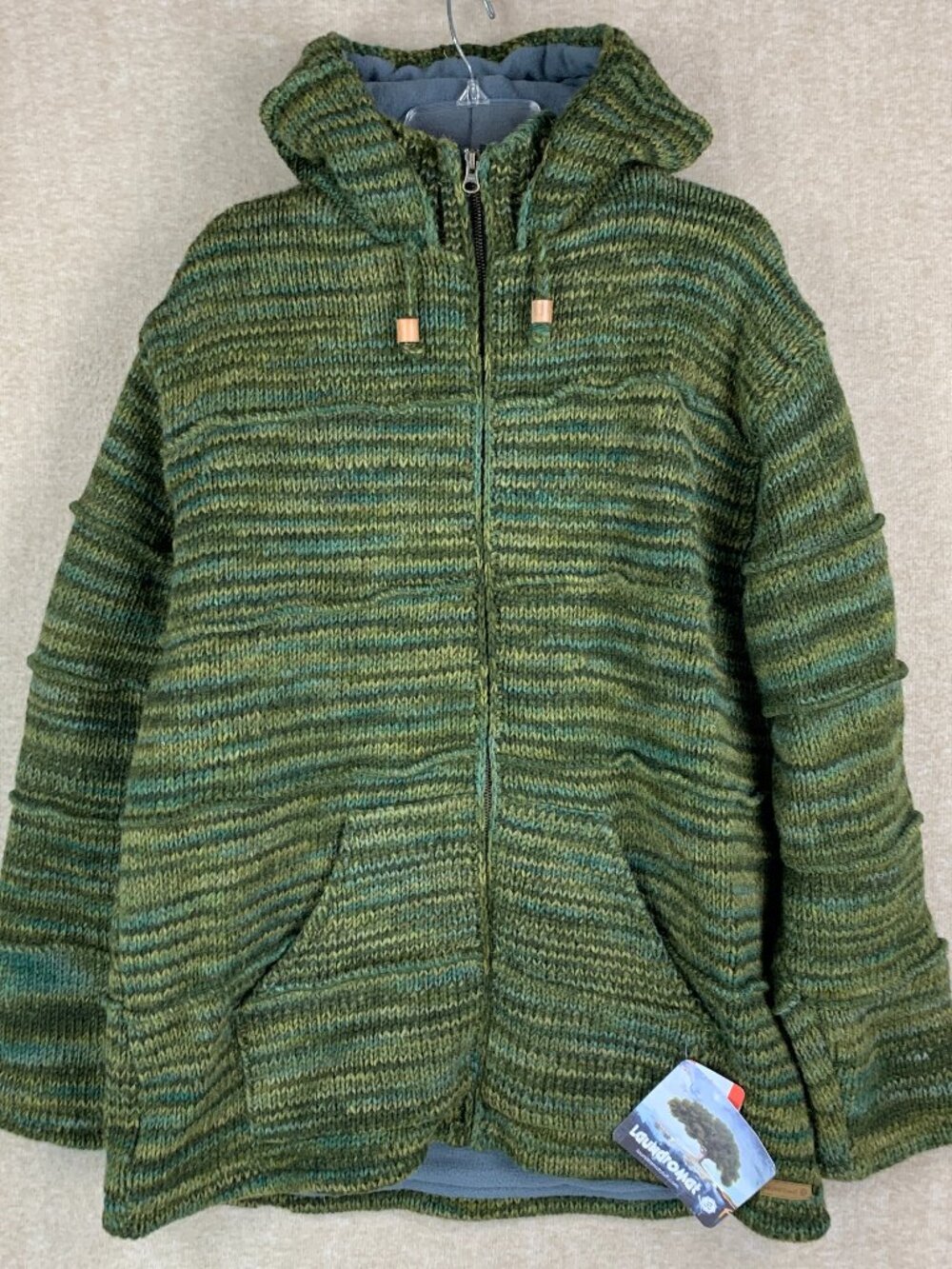 Laundromat Memphis Sweater Size XL 100% Wool Fleece Lined Nepal Handmade NWT